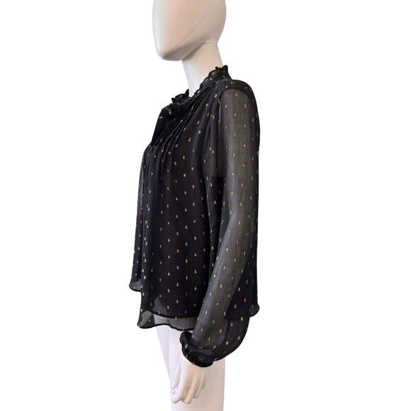 ANN TAYLOR Women's Black & Gold Polka Dot Long Sleeve Blouse Size M - Picture 2 of 5